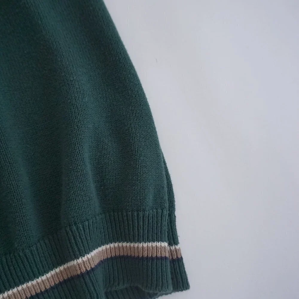 Vintage 90s Steve Strickland fairway sportswear green cotton knit v-neck Vest XL - Picture 4 of 8